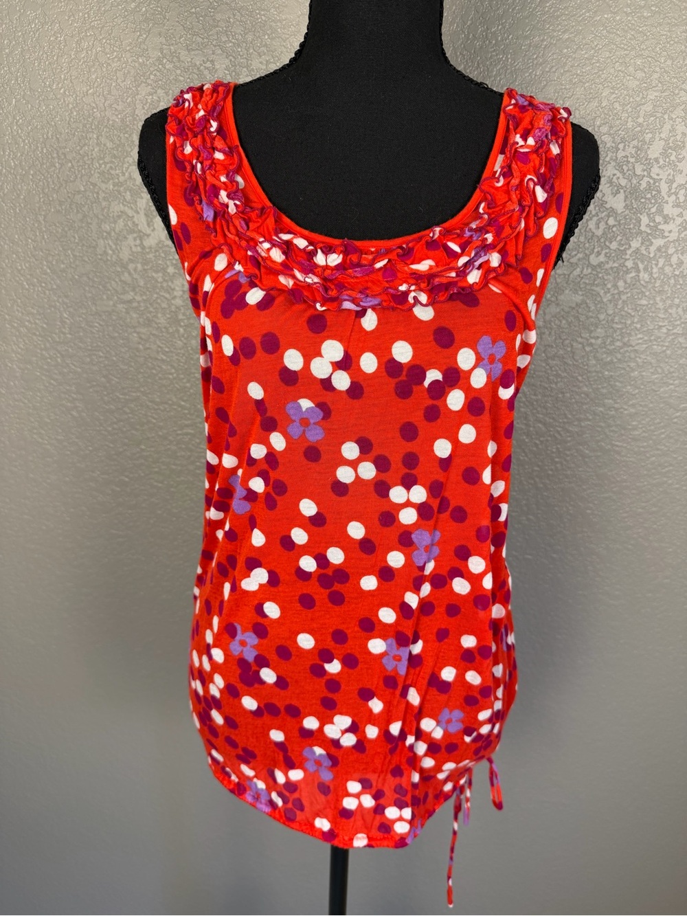 Ric Rac for Anthropologie Red Polka Dot Ruffle-Trim Tank